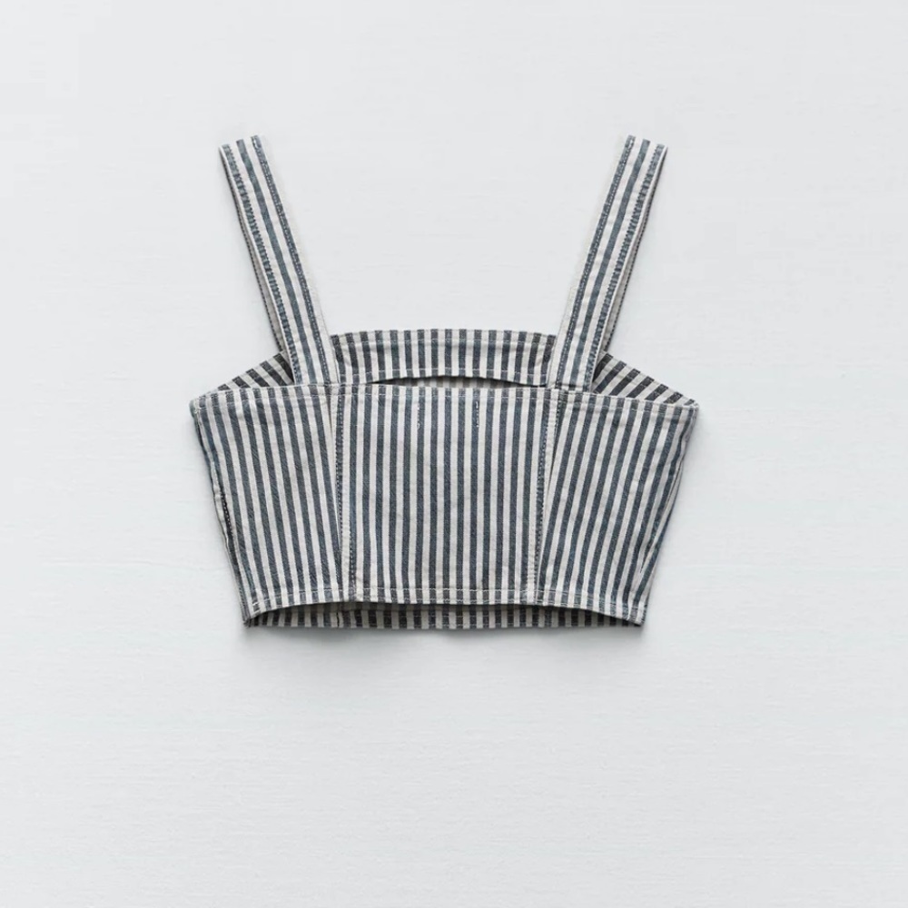 [Zara] Striped Denim Crop Top - Picture 2 of 12